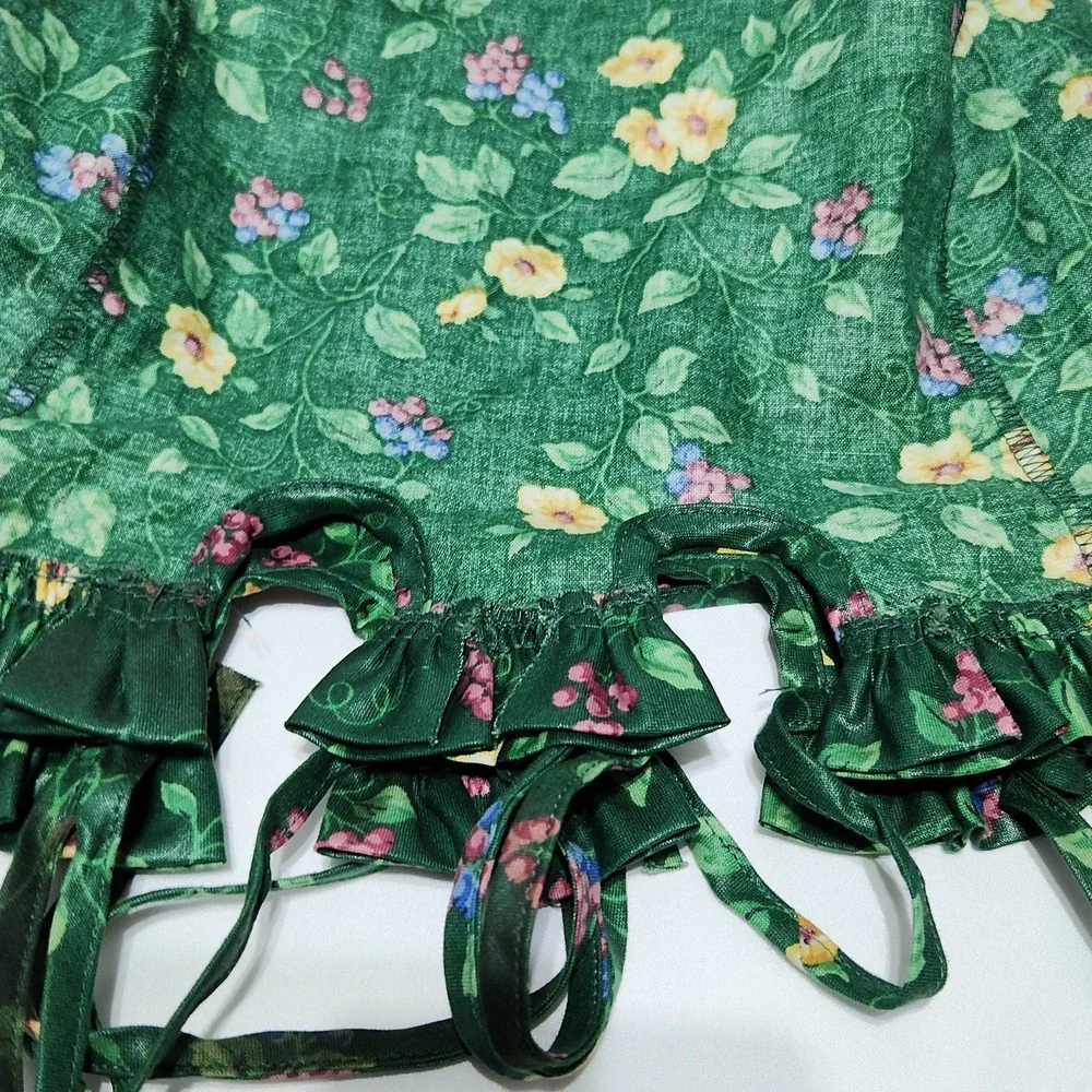Longaberger Emerald Vine Green Floral Ruffle Fabric Liner Large Basket Side‎ Tie